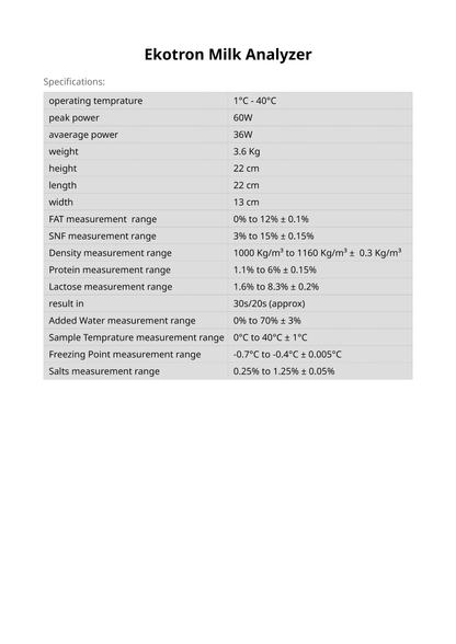 Ekotron Milk Analyzer